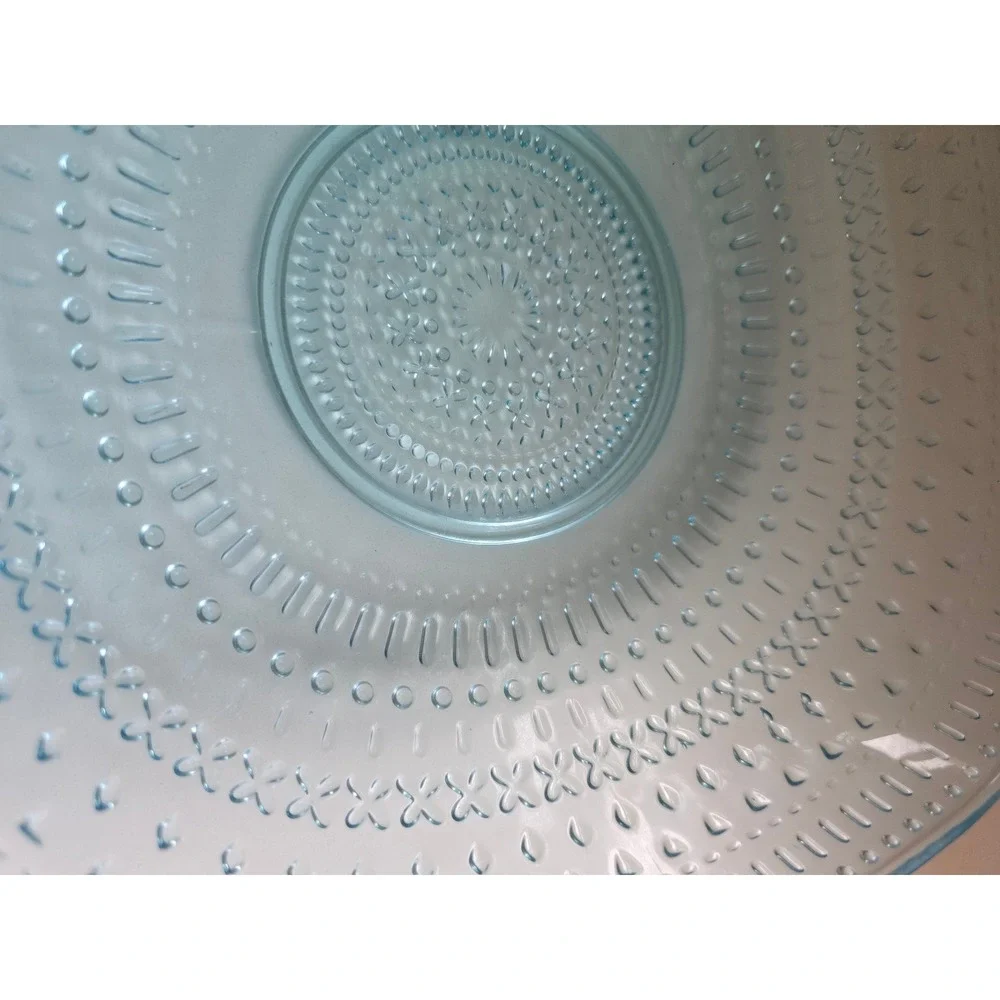 Light Blue Pressed Glass Square‎ Serving Bowl Hobnail Geometric Textured Dish